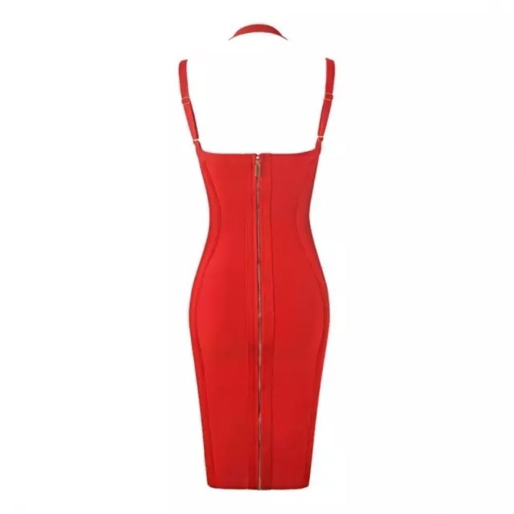 Women's Red Halter Bodycon Bandage Dress - Picture 3 of 3